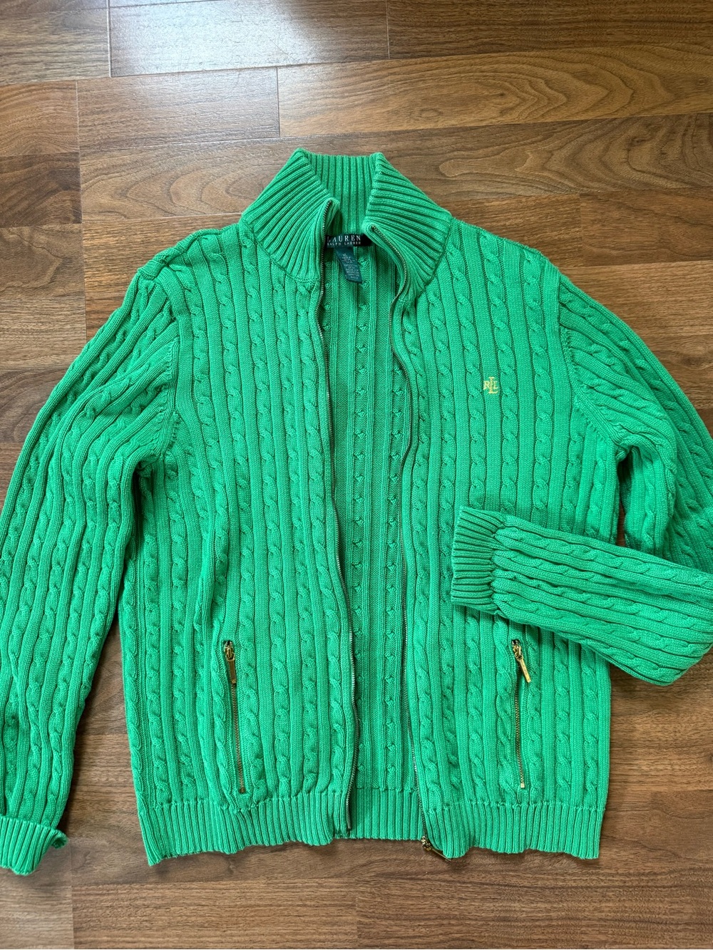 Ralph Lauren Bright Green Cable-Knit Zip Cardigan